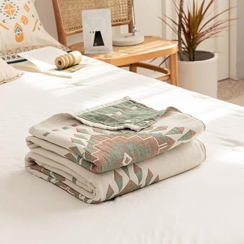 Wohndecke Decke Boho Baumwolle Tagesdecke,Gewebte Kuscheldecke 150×200cm Grün, FELIXLEO