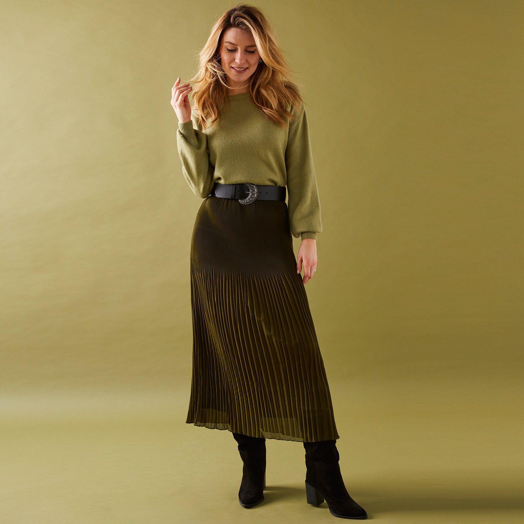 Jupe petite stature voile plissé uni, polyester recyclé(1)
