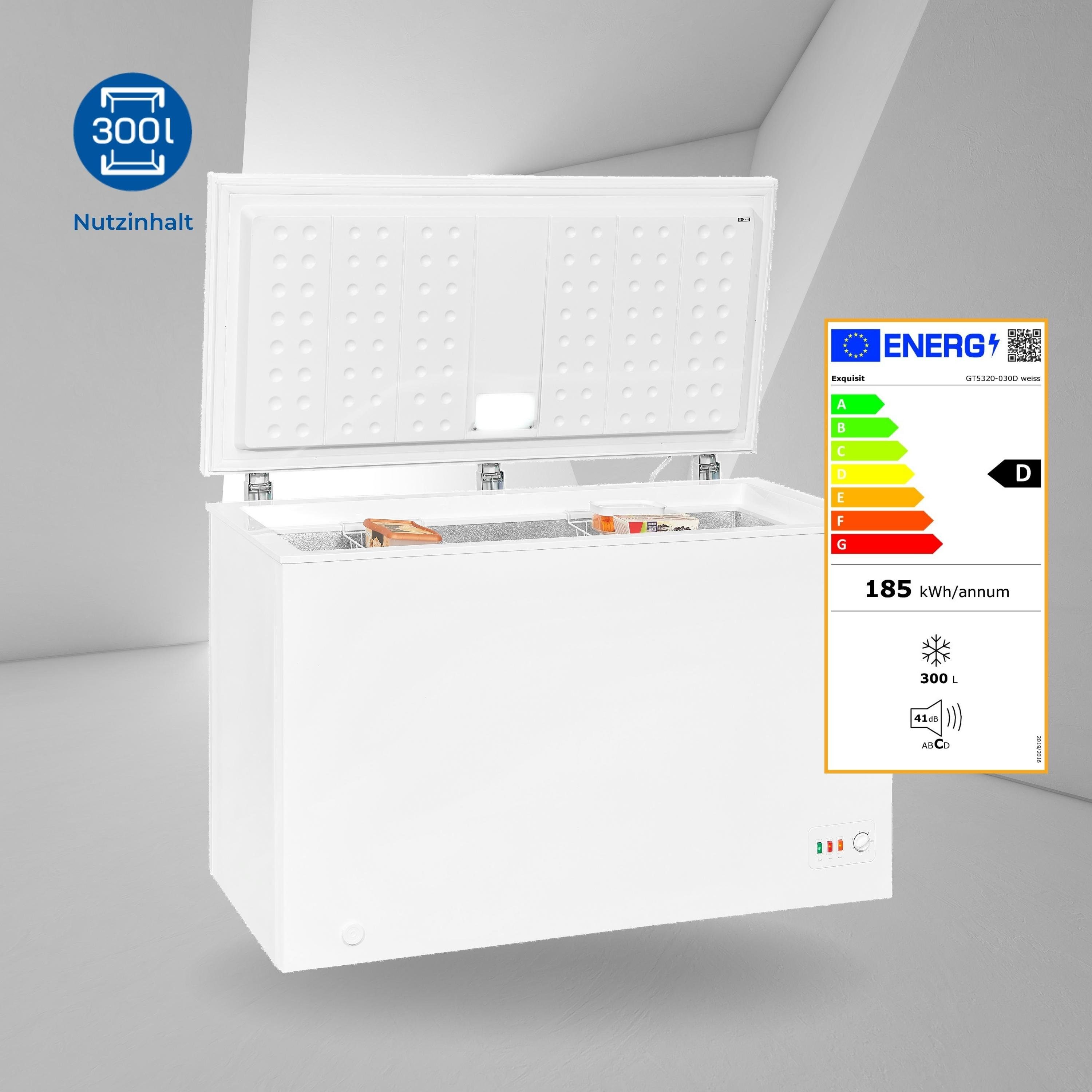 exquisit Gefriertruhe GT320-030D, 128.5 cm breit, 300 l, XXL-Gefriertruhe mit Thermostat und LED-Beleuchtung