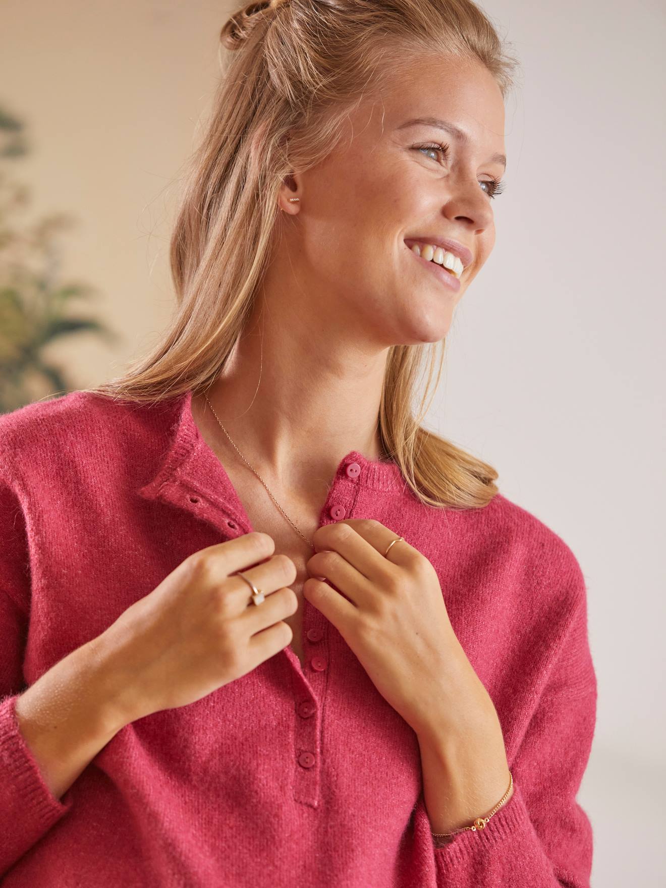 Vertbaudet Henley-Shirt, Schwangerschaft & Stillzeit - fuchsia