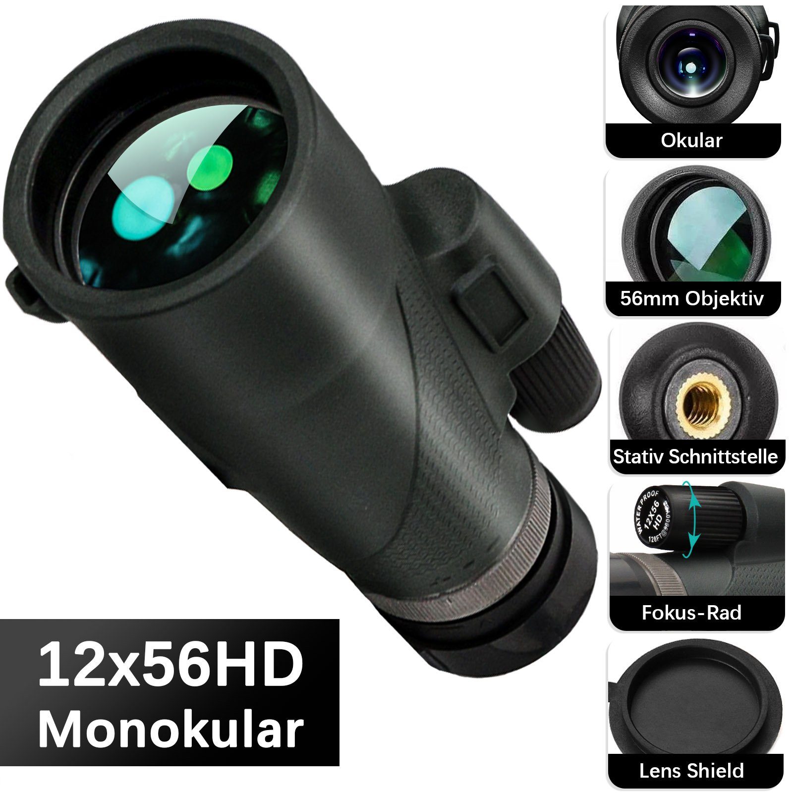 iceagle Linsenteleskop Monokular Teleskop mit Stativ und Handyhalterung, 12x56 HD
