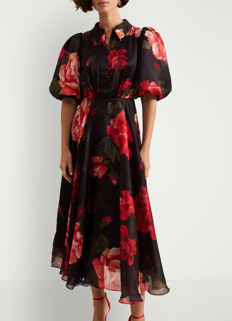 Phase Eight Cilla midi dress with floral print and puff sleeves