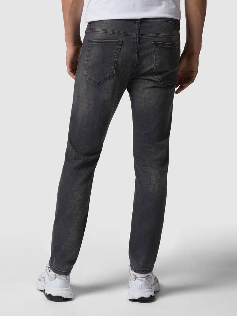 Stone Washed Slim Fit Jeans in schwarz