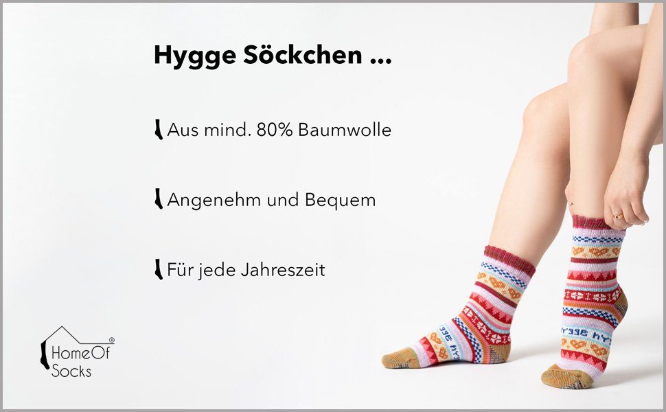 HomeOfSocks Socken Hygge Socken Für Herren Und Damen aus Baumwolle 3er Pack Baumwollsocken Mit Fröhlich Bunten Mustern Und Druckarmer Zehennaht