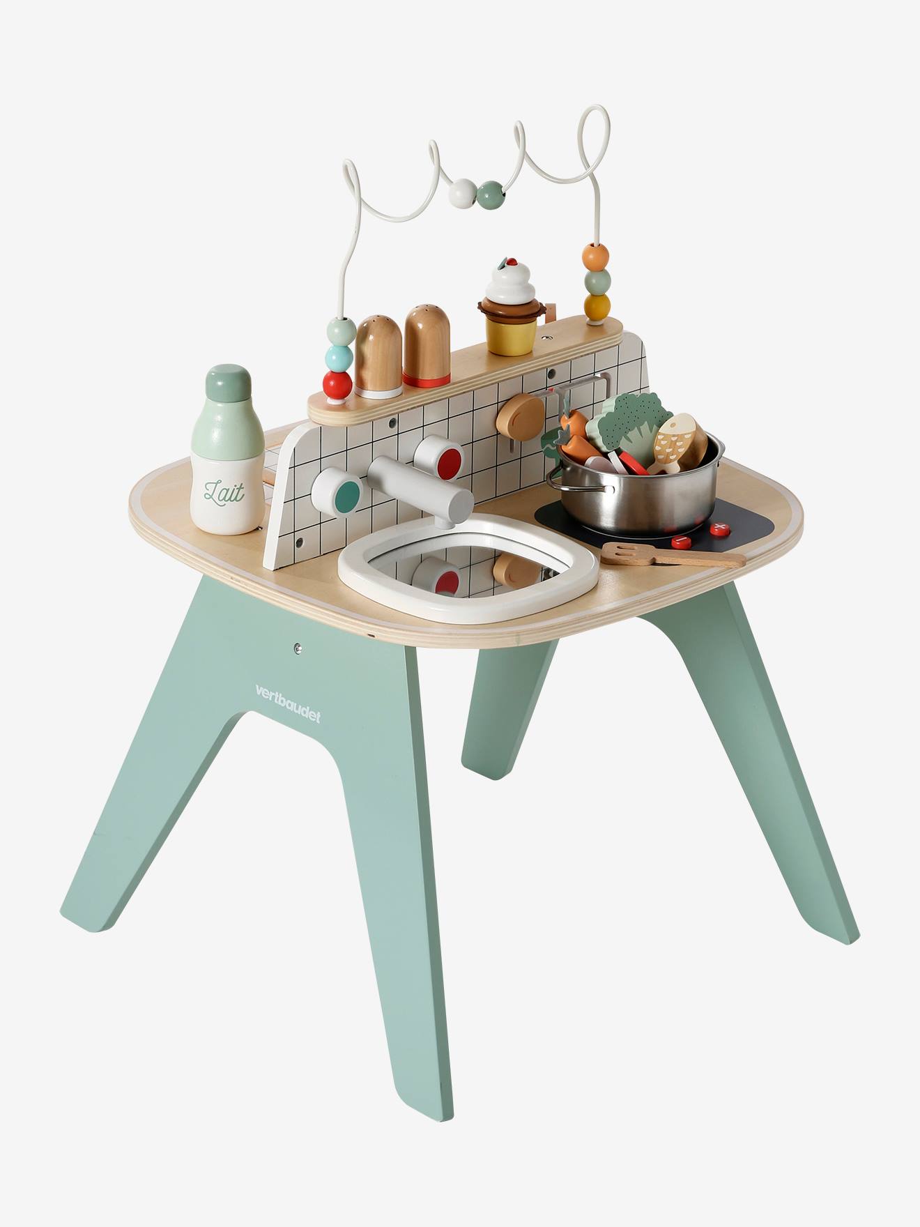 Vertbaudet Kinder Activity-Tisch mit Spielküche, Holz FSC - natur