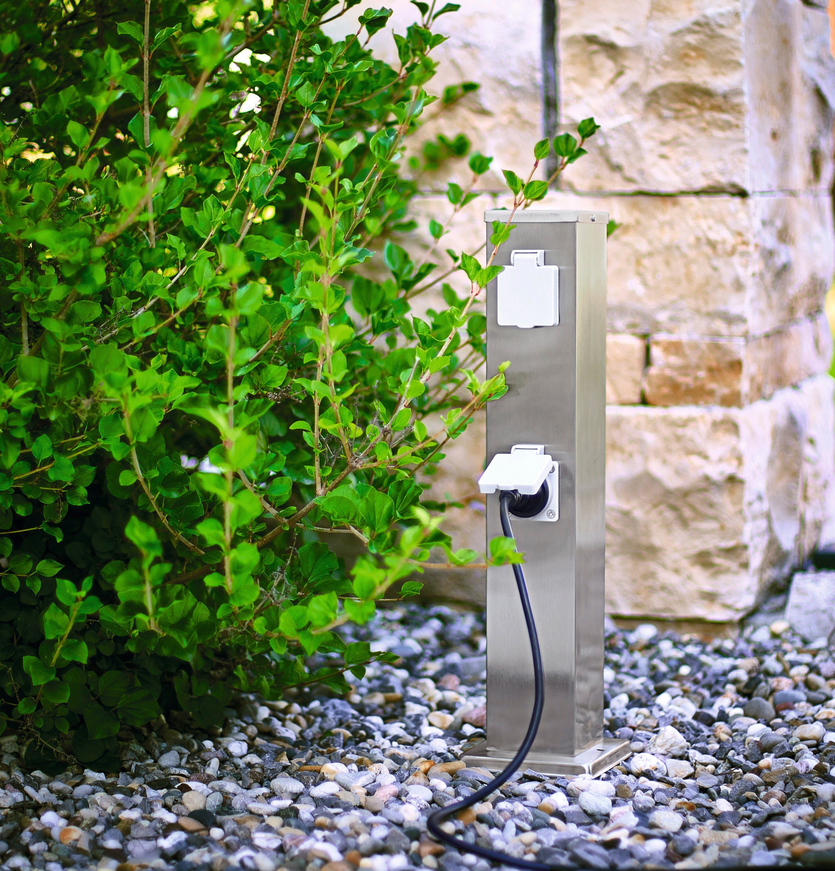 HEITRONIC Gartensteckdose 4-fach-Energieverteiler BANGKOK, Packung, 1-St., Edelstahl anthrazit lackiert