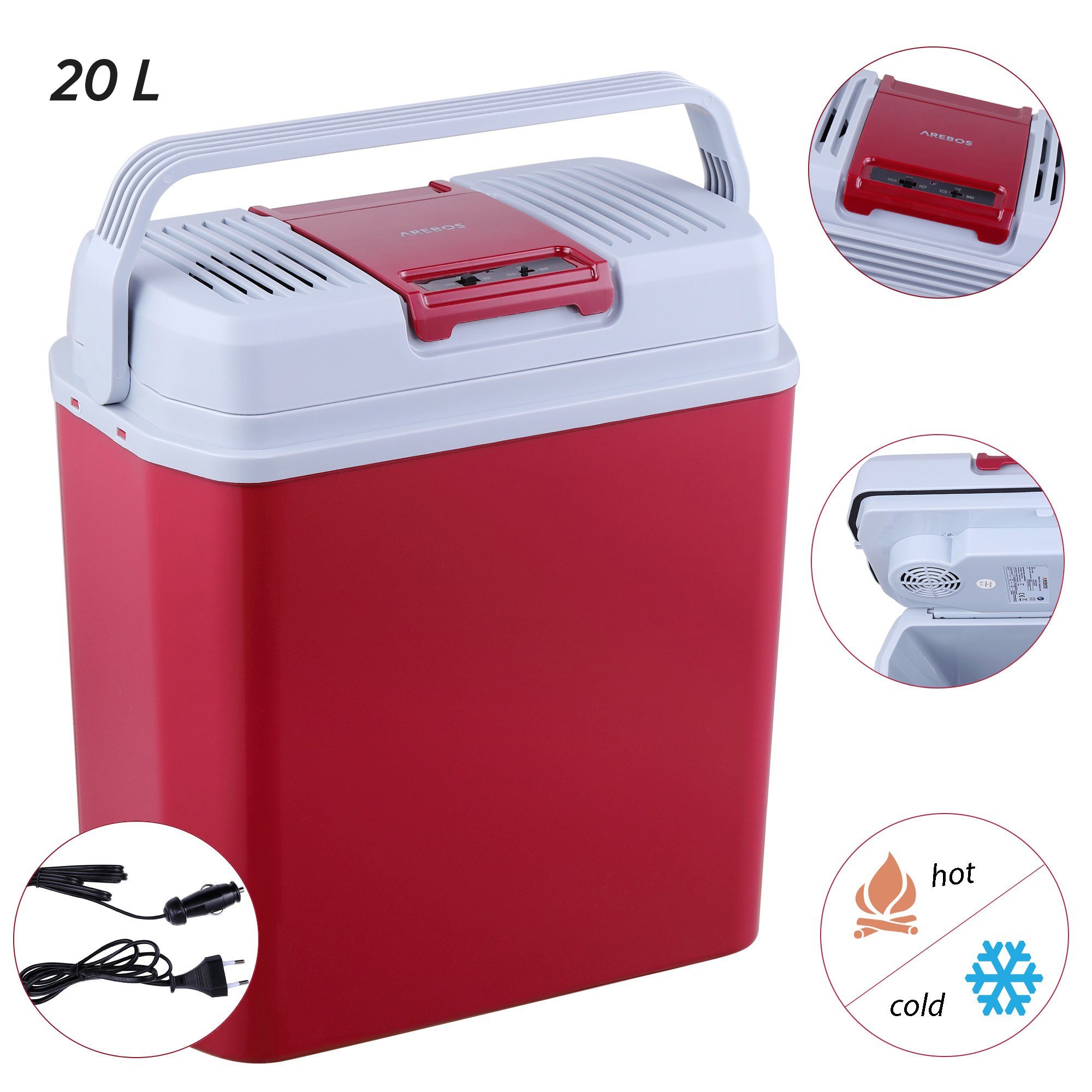 Arebos Elektrische Kühlbox, Mobil Kühlschrank ECO Modus, Kühlen & Warmhalten, 20 l