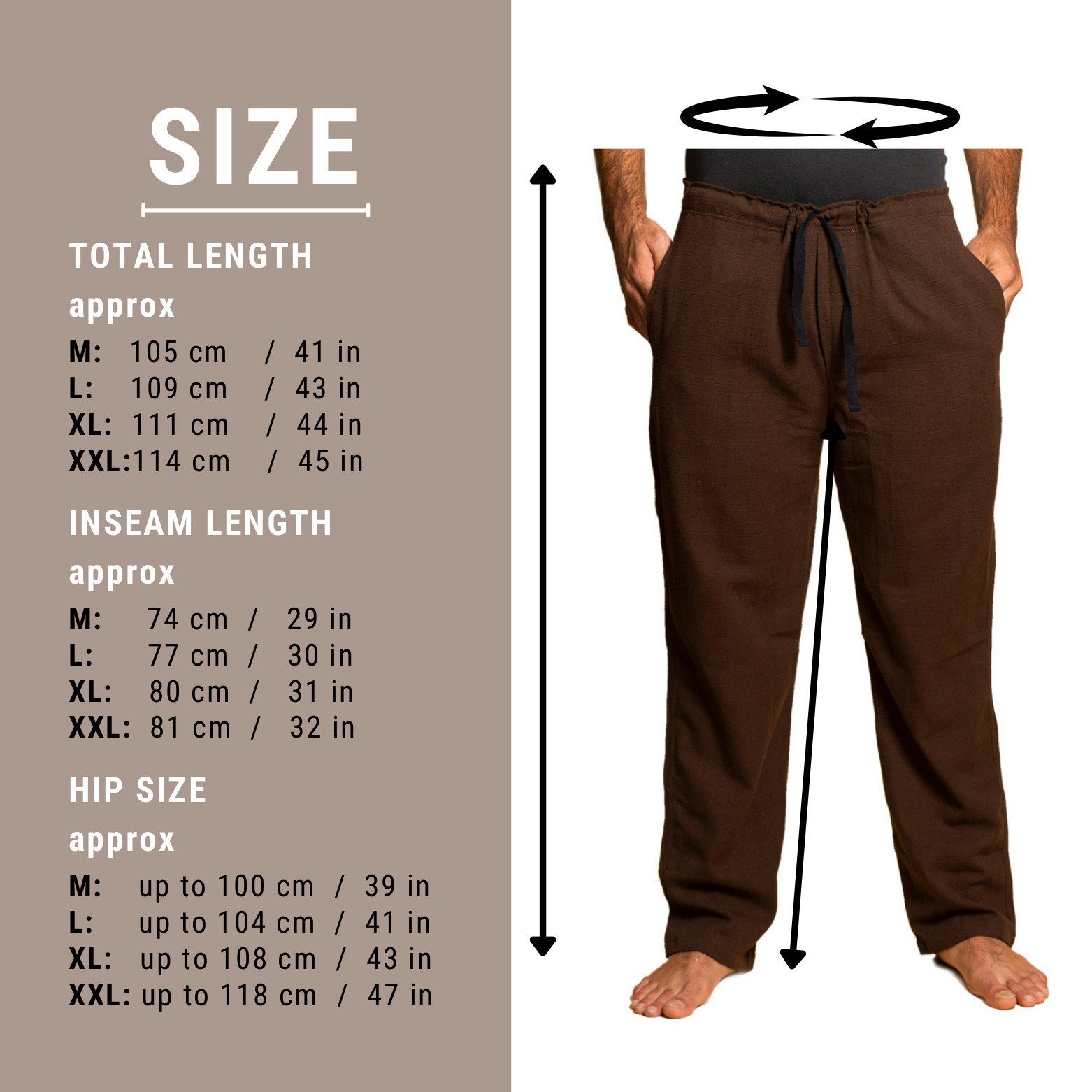 PANASIAM Wellnesshose Einfache Baumwoll-Bundhose T01 Wohlfühlhose ohne Reissverschluss Stoffhose mit Tunnelzug Unisex Sommerhose