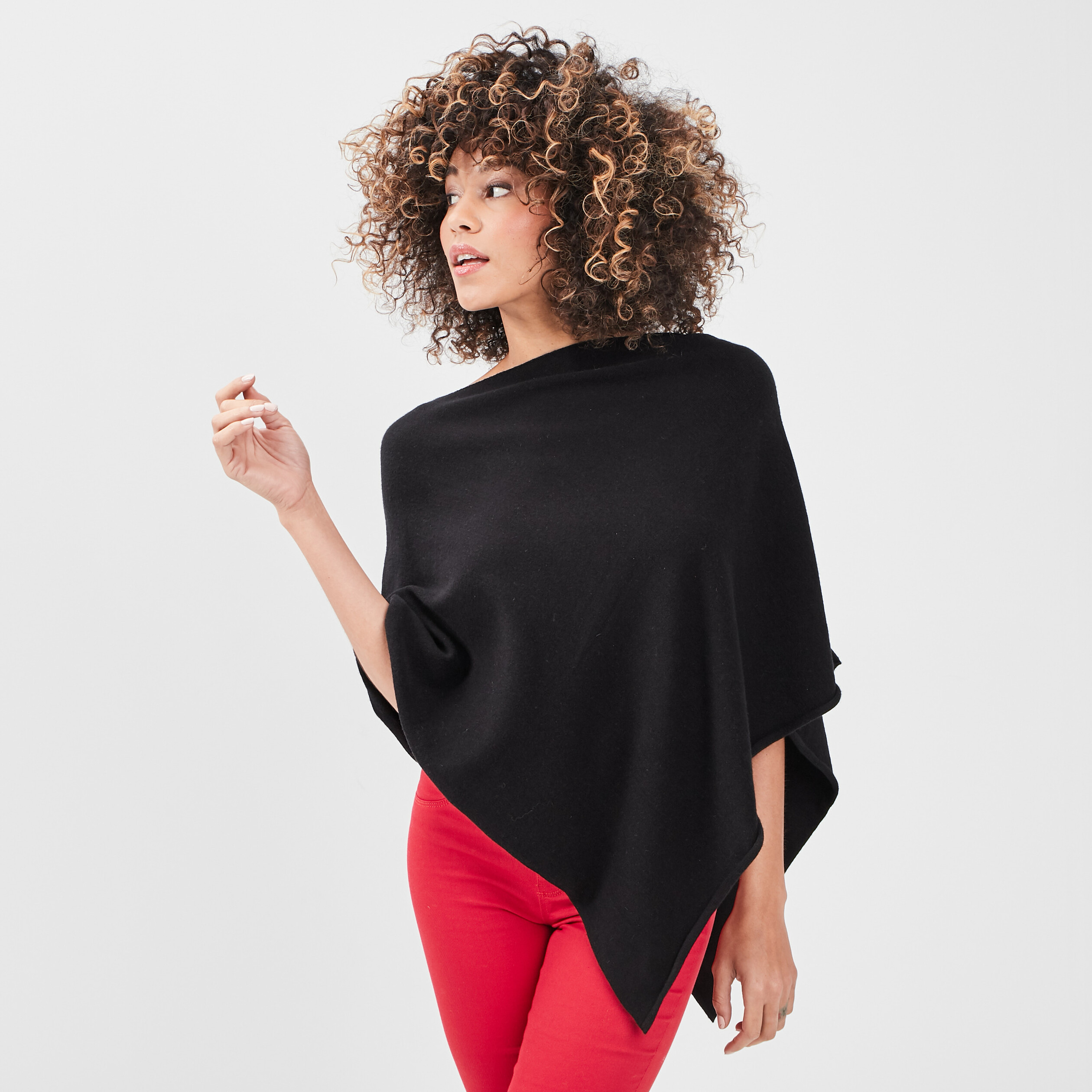 Poncho asymétrique noir femme | La Halle