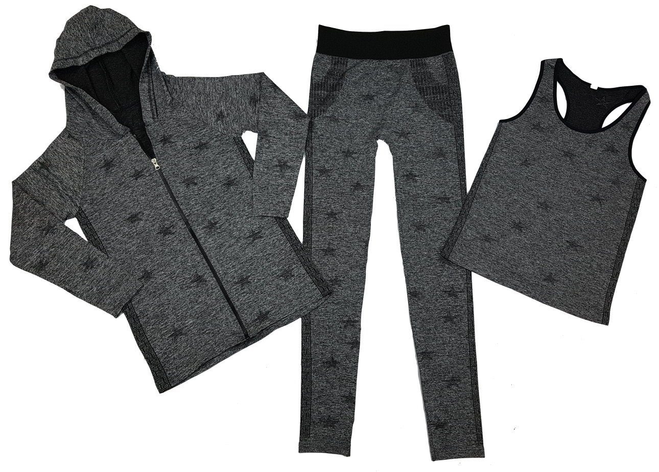 Girls Fashion Freizeitanzug 3er Set, Sport- & Freizeitset, Jacke, Tank-Top und Leggings, D5037 (Packung, mit Leggings, mit Top, mit Jacke)