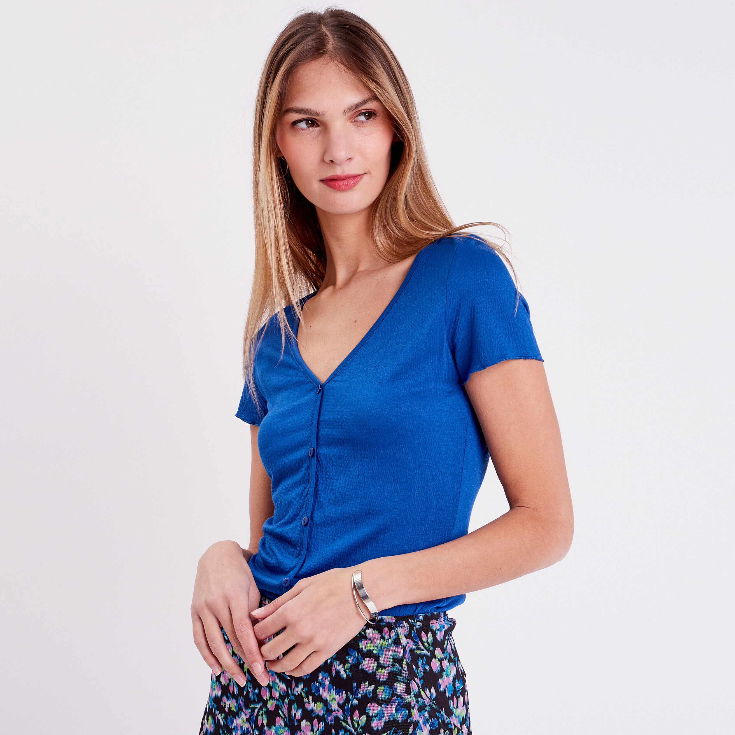 T-shirt manches courtes bleu roi femme | Cache Cache
