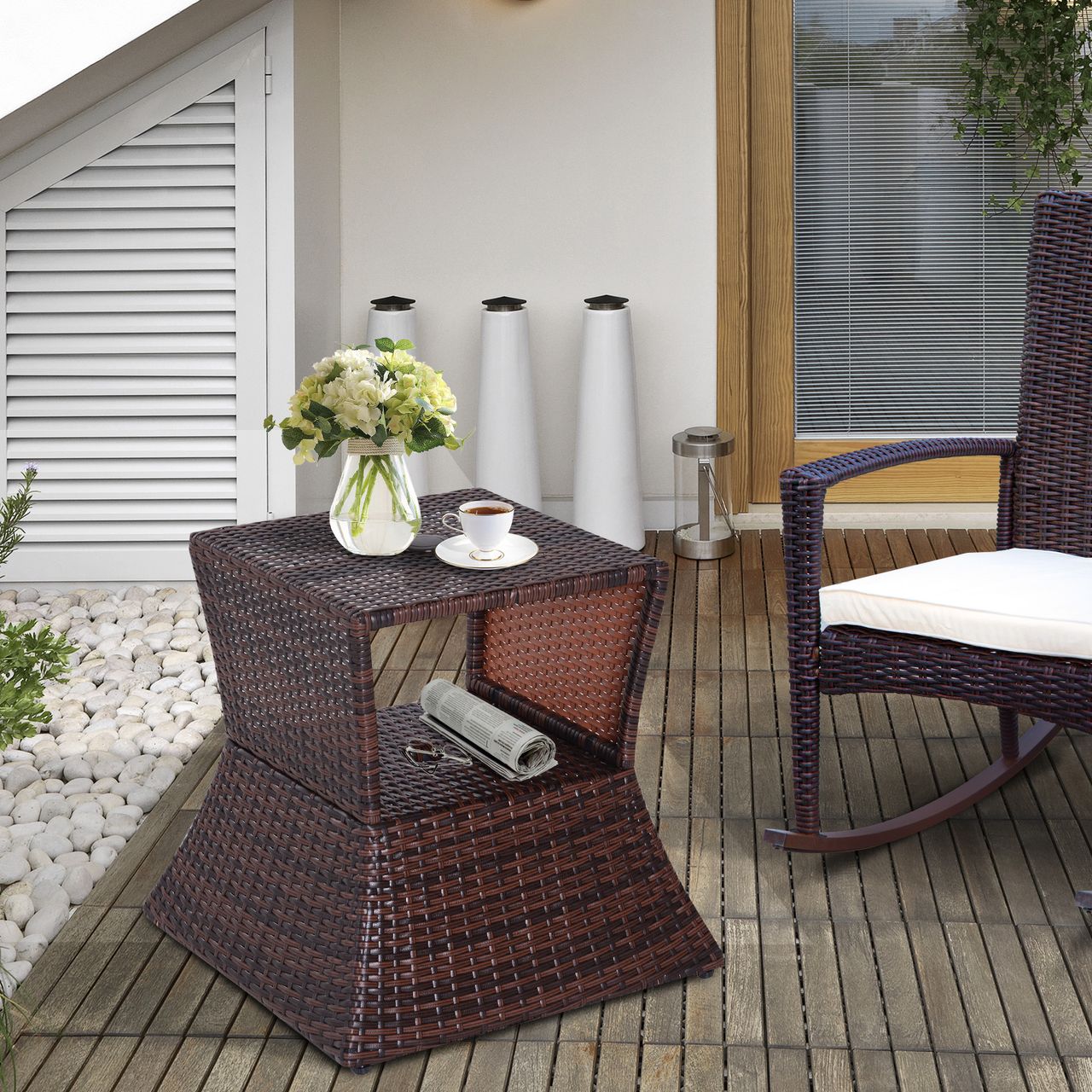 Outsunny Gartentisch Beistelltisch Sonnenschirmständer Gartenmöbel Polyrattan