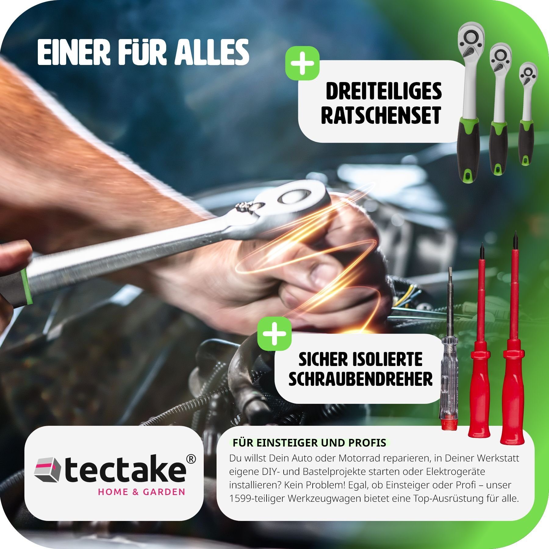 tectake Werkzeugwagen Werkzeugwagen mit Werkzeug 1599-tlg.