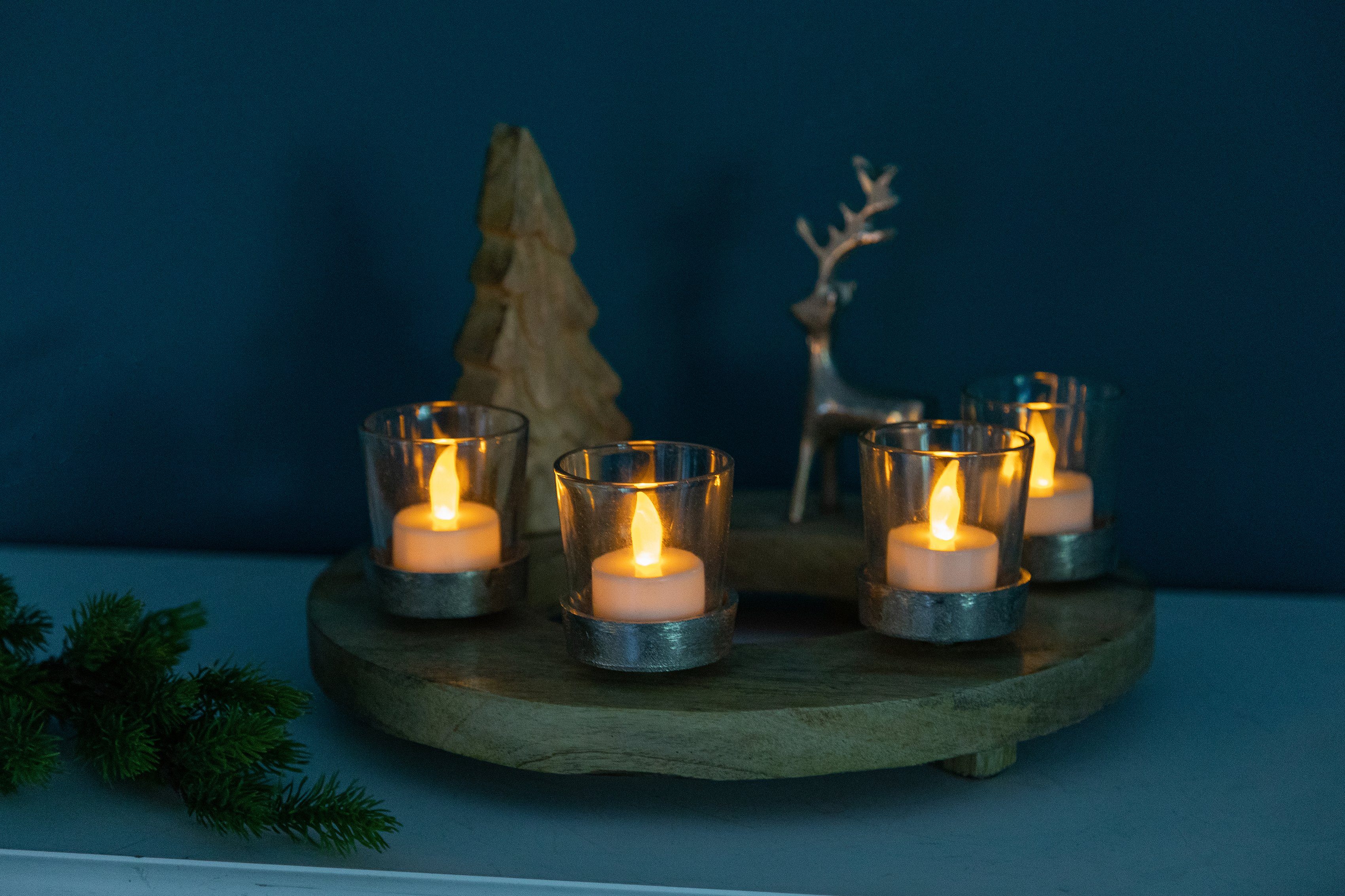 Home affaire Teelichthalter Weihnachtsdeko, Adventsleuchter (1 St), aus Mangoholz, für vier Teelichter
