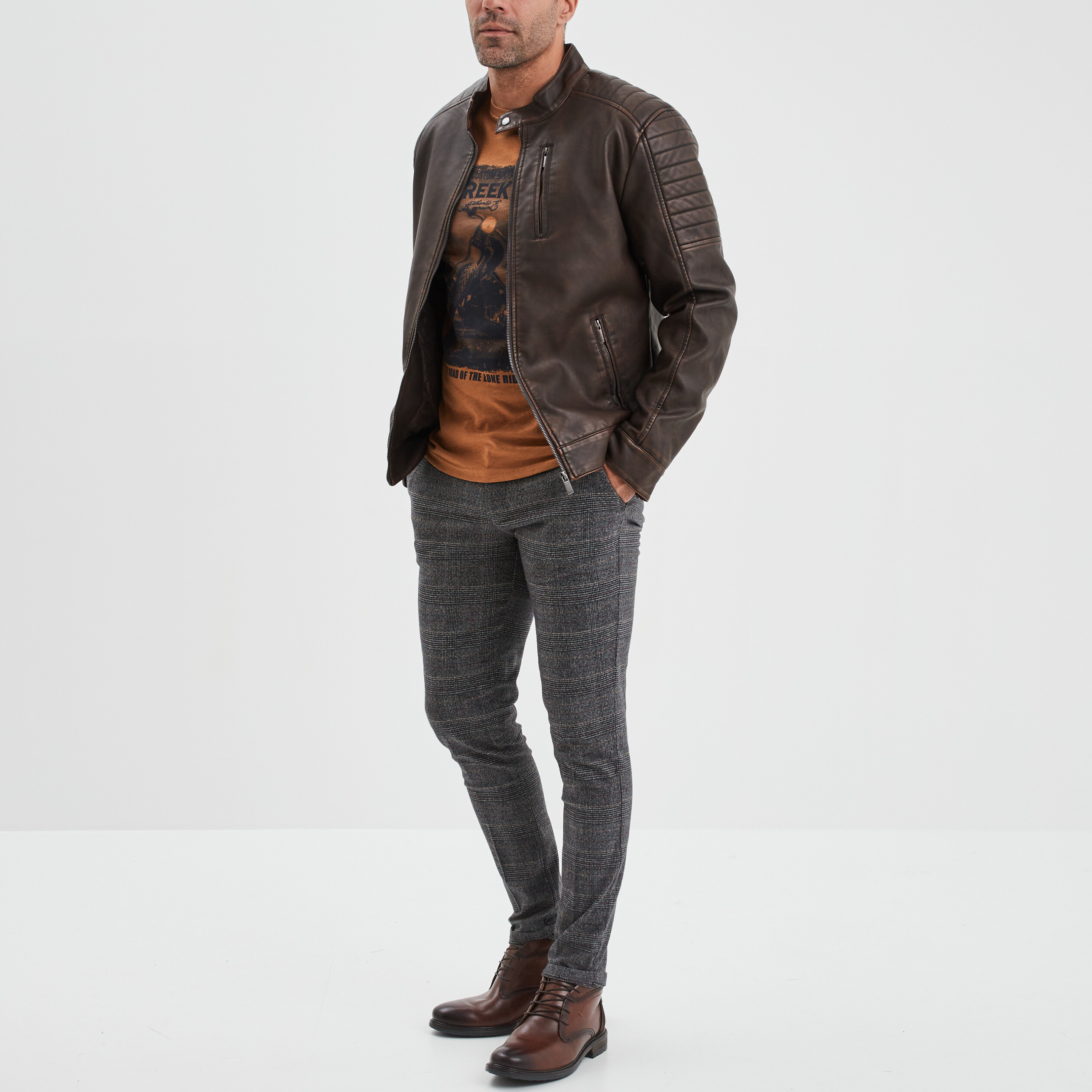 T-shirt manches courtes coton Creeks marron homme | La Halle