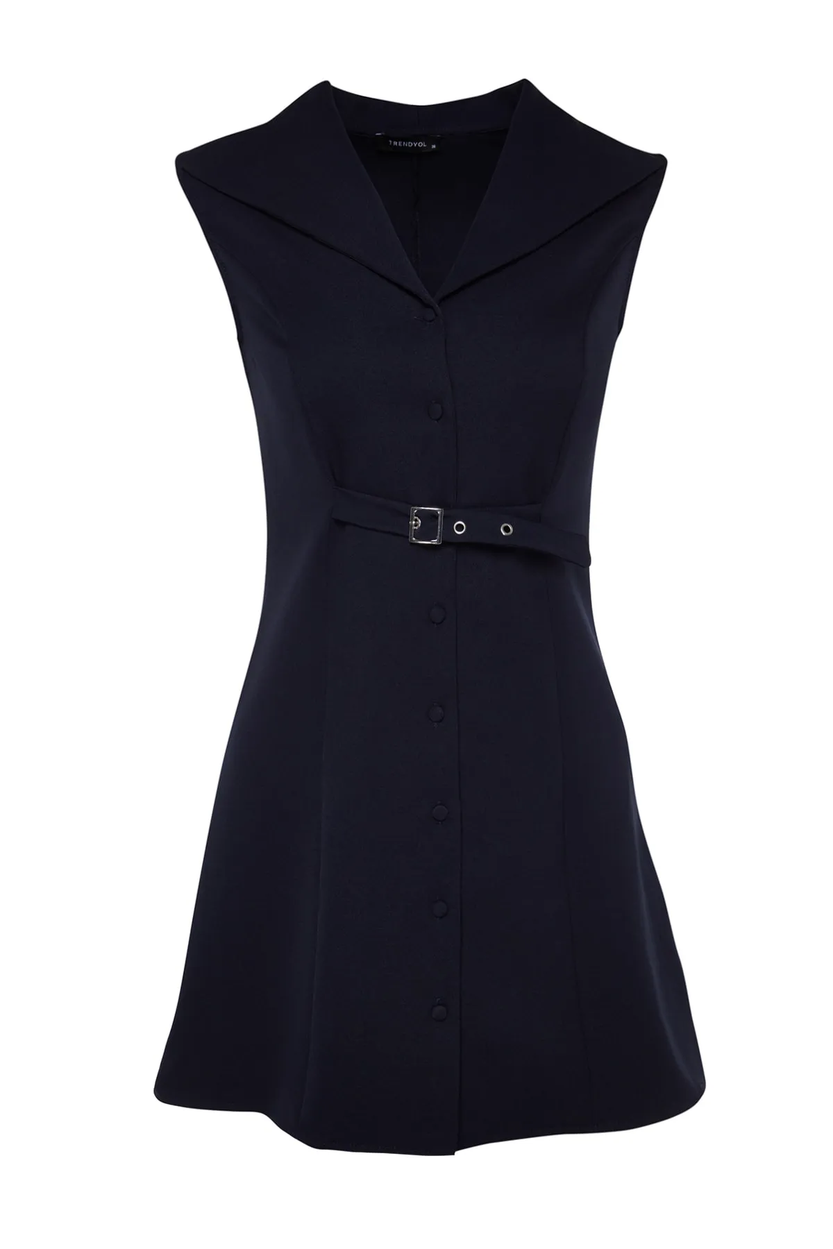 Trendyol Collection  Marineblaues, gewebtes Mini-Jackenkleid mit Gürtel TWOSS23EL02049