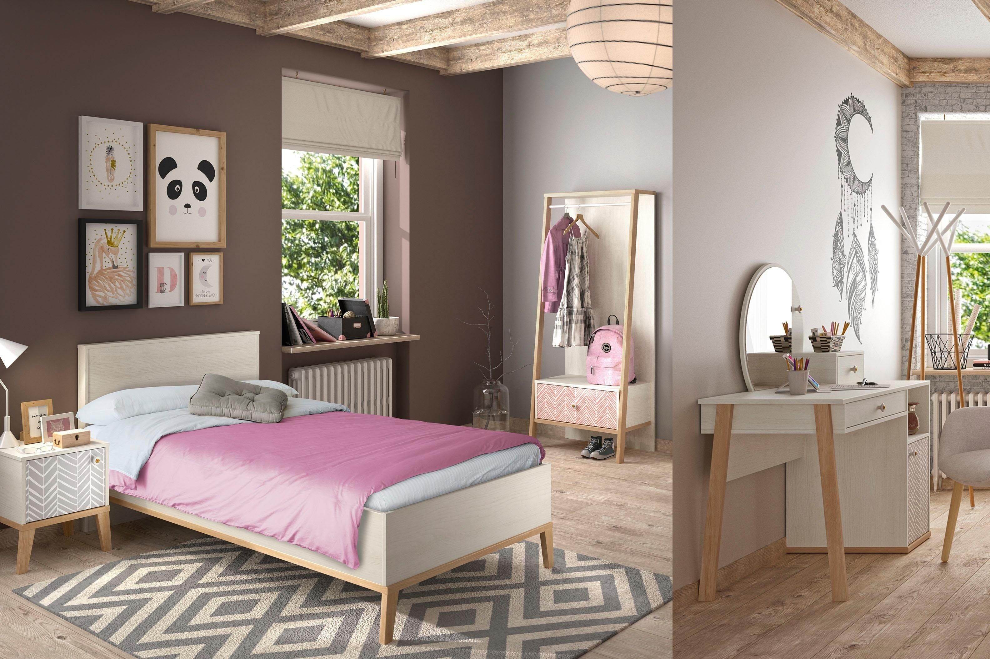 Gami Jugendzimmer-Set Alika, (Set, 5-St., Kleiderständer, Bett, Nachttisch, Schreibtisch)
