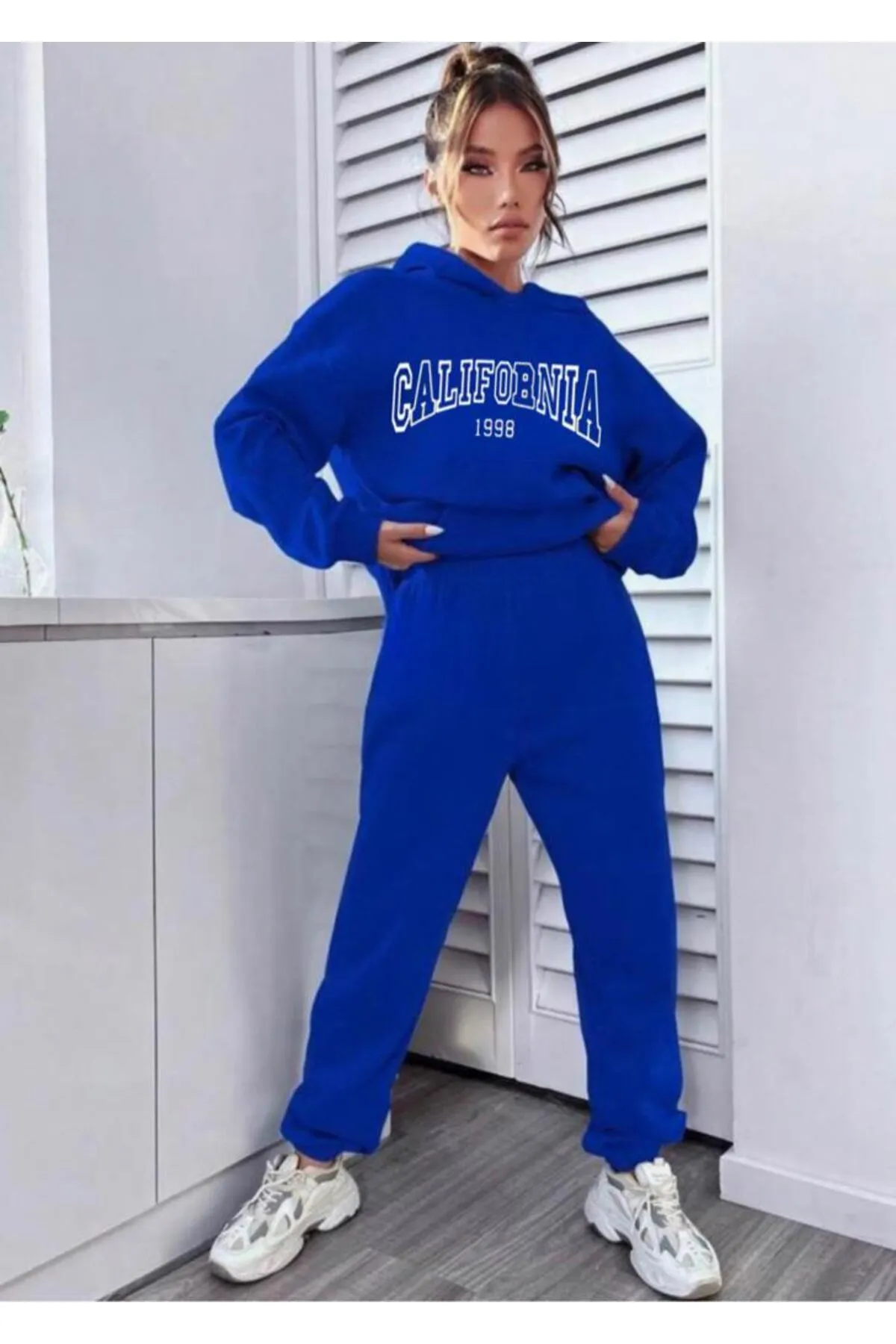 My Blog  Saks Blue California 1998 bedrucktes Kapuzen-Trainingsanzug-Set für Damen
