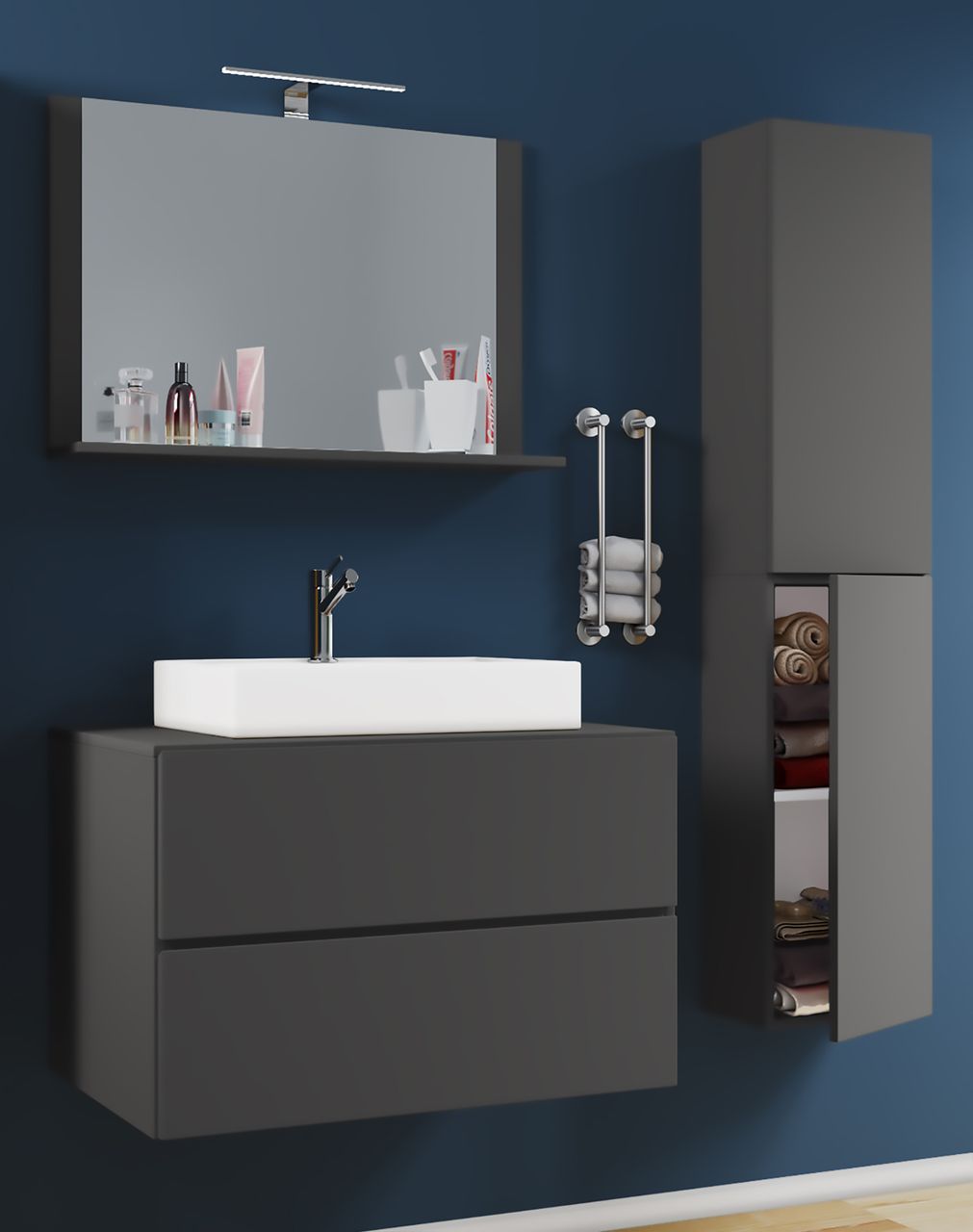 VCM Badblock Lendas L 80cm Unterschrank   Spiegel   1 Seitenschrank Anthrazit