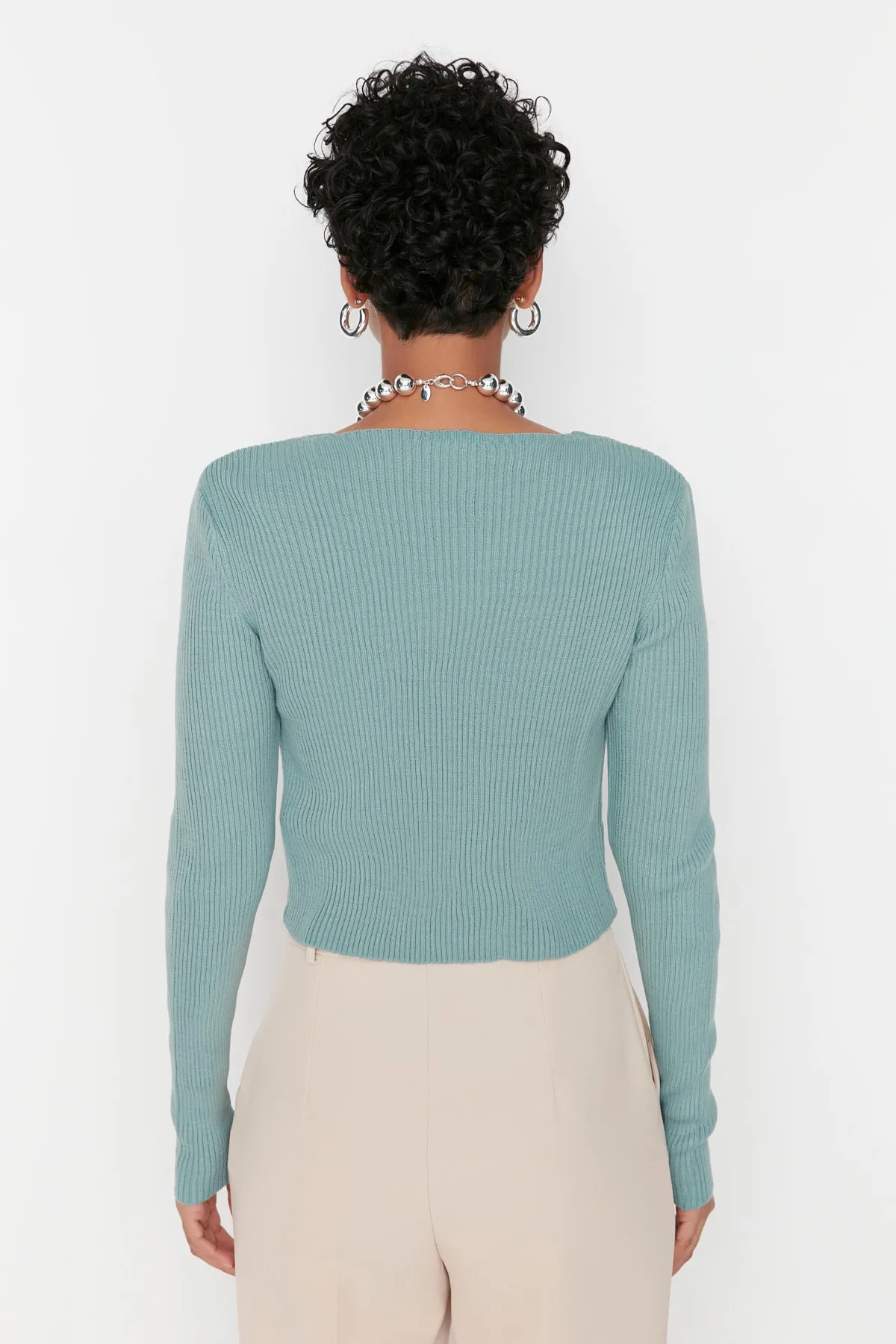 Trendyol Collection  Mintfarbenes Crop Tie Detailliertes Blusen-Cardigan-Strickwaren-Set Strick-Cardigan TWOSS21HI0002