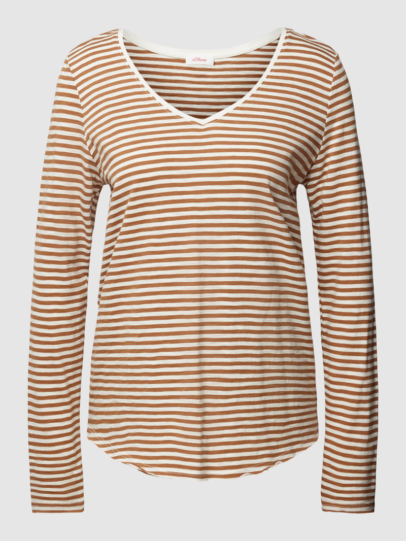 Longsleeve mit V-Ausschnitt in camel