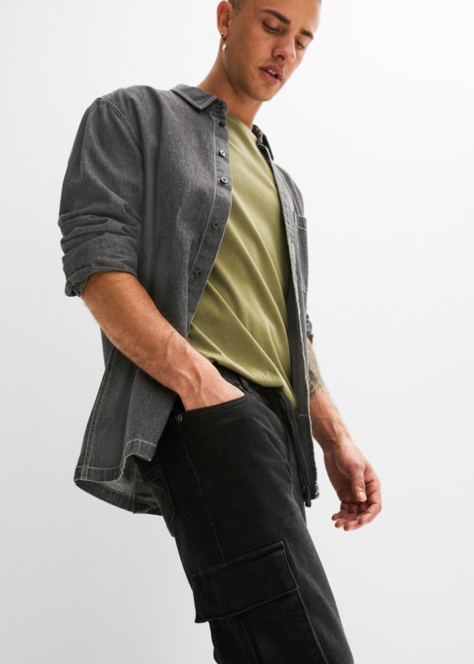 Regular Fit Schlupf-Cargo-Jeans, Straight