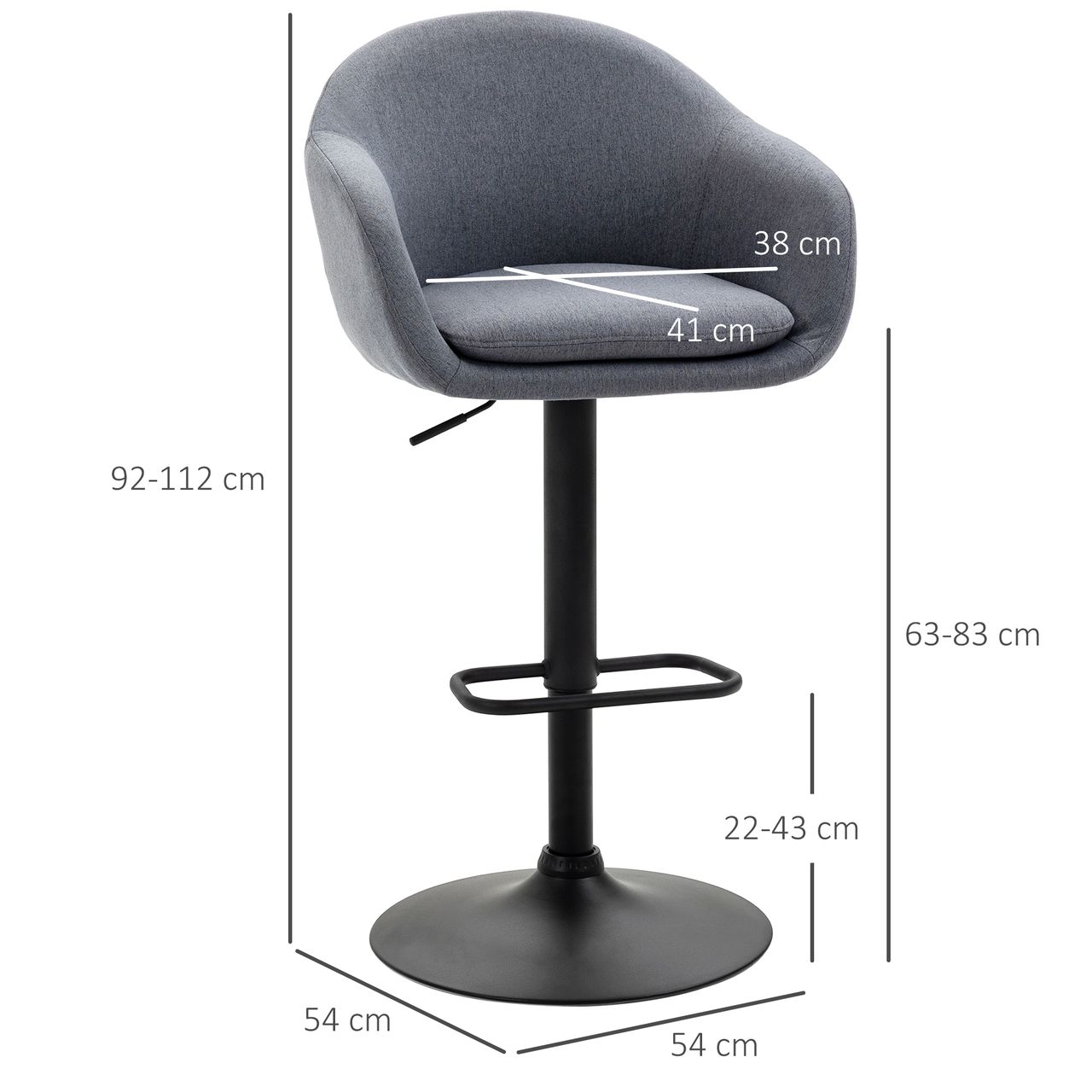HOMCOM Barhocker 92-112cm Höhenverstellbarer Barstuhl mit Leinenoptik Dunkelgrau