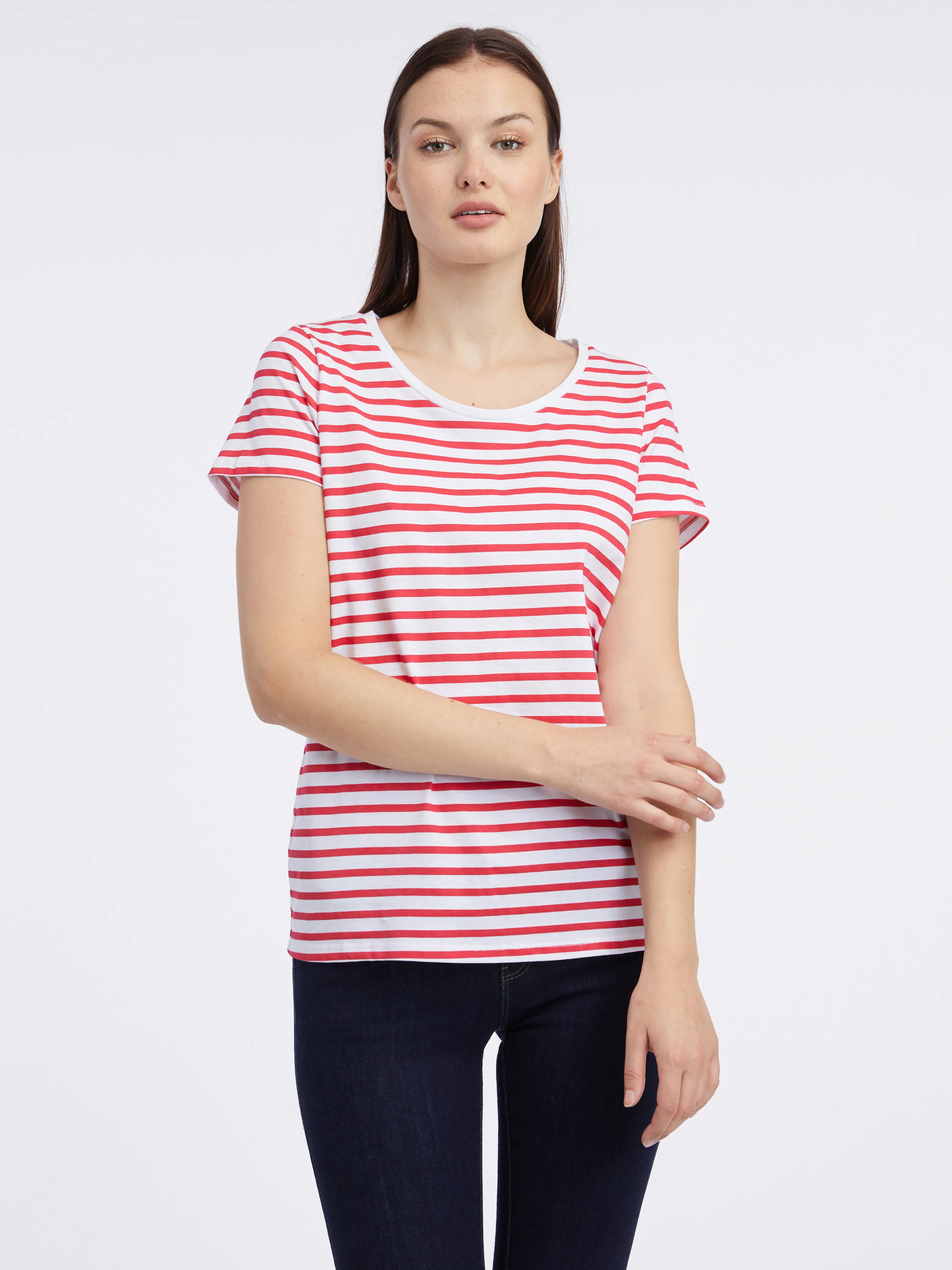 Weiß-rot gestreiftes Damen-Shirt ORSAY
