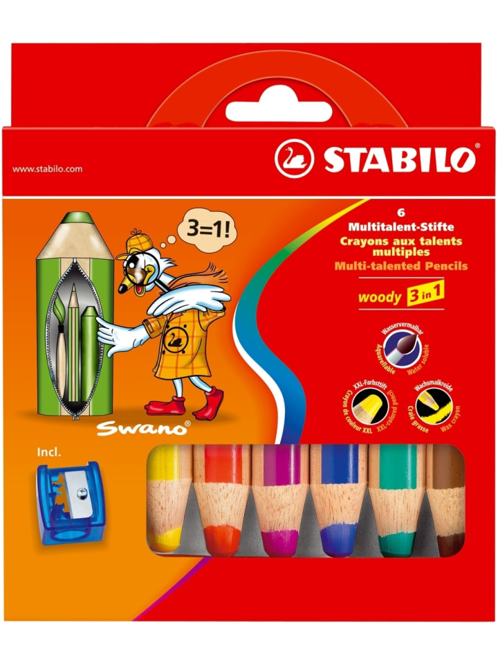 STABILO Holzfarbstift woody 3 in 1 Kartonetui mit 6 Stiften und 1 Spitzer günstig kaufen onesize