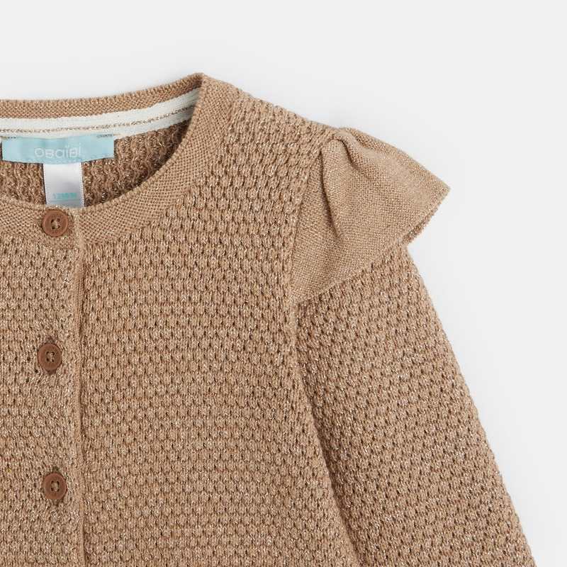 Gilet maille fantaisie irisée à volants beige bébé fille