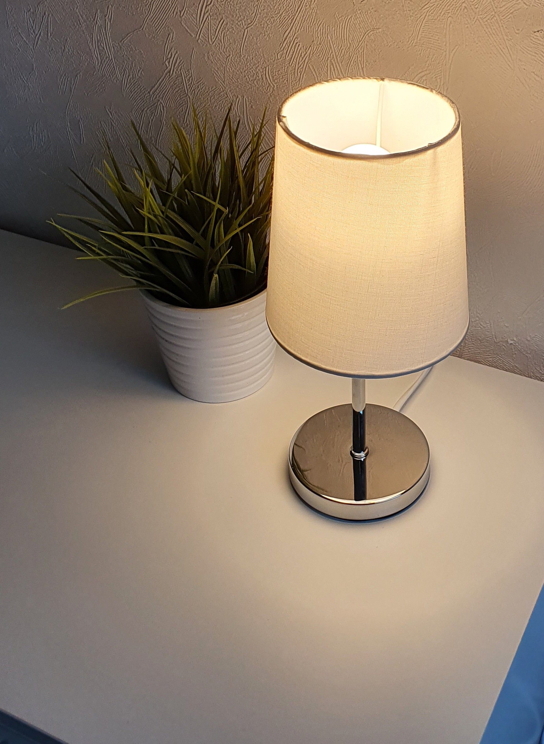 Lichthandel Hoch LED Tischleuchte Set LED Nachttischlampe Tischleuchte modern Stoffschirm incl. 3W LED, LED wechselbar, warmweiß, inklusive LED, nicht dimmbar, Doppelset