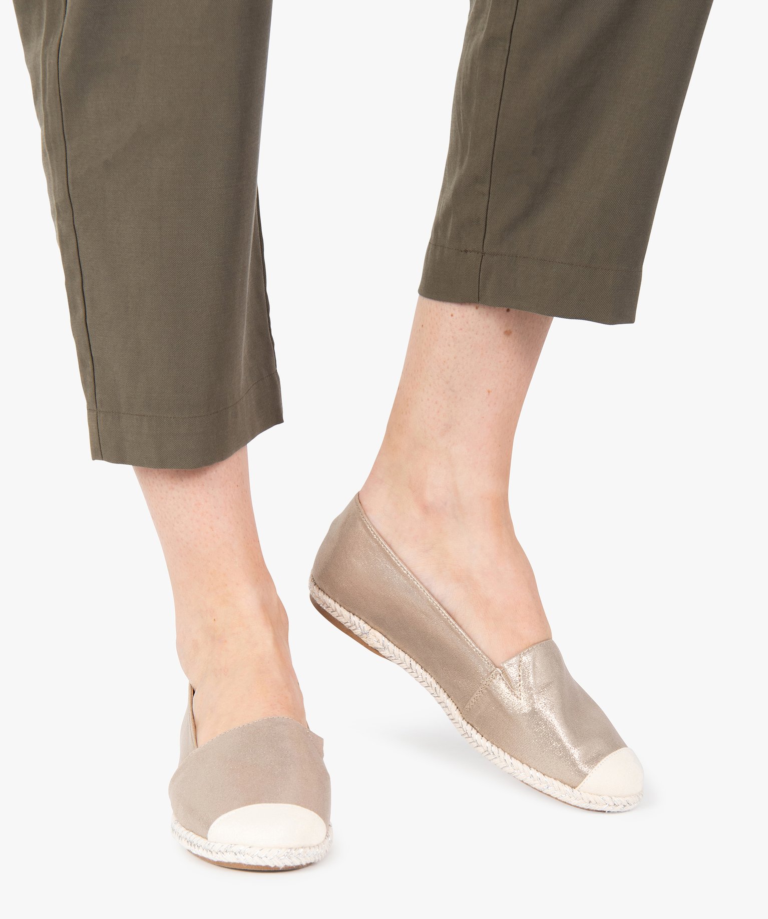 Ballerines femme style espadrilles en toile brillante or | GEMO