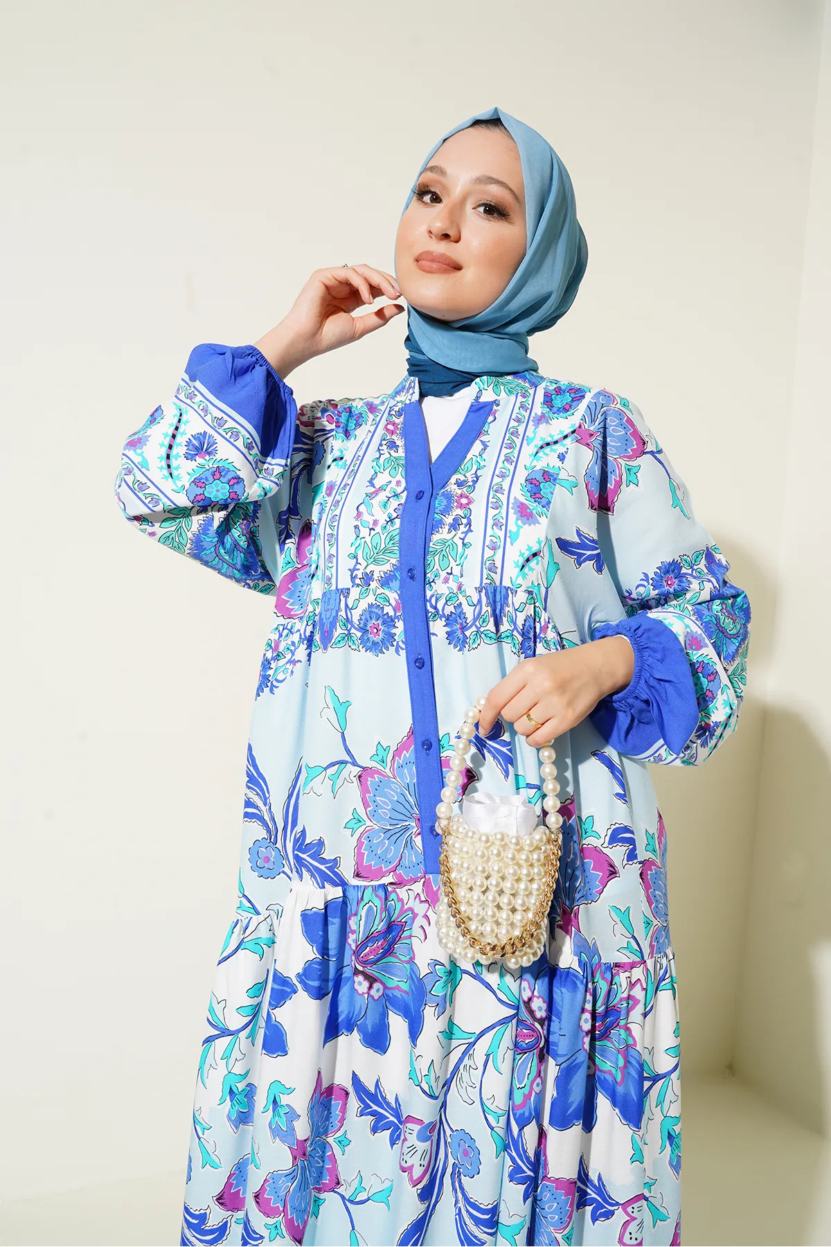 Bigdart  2423 Authentisches gemustertes Hijab-Kleid – D. Saks
