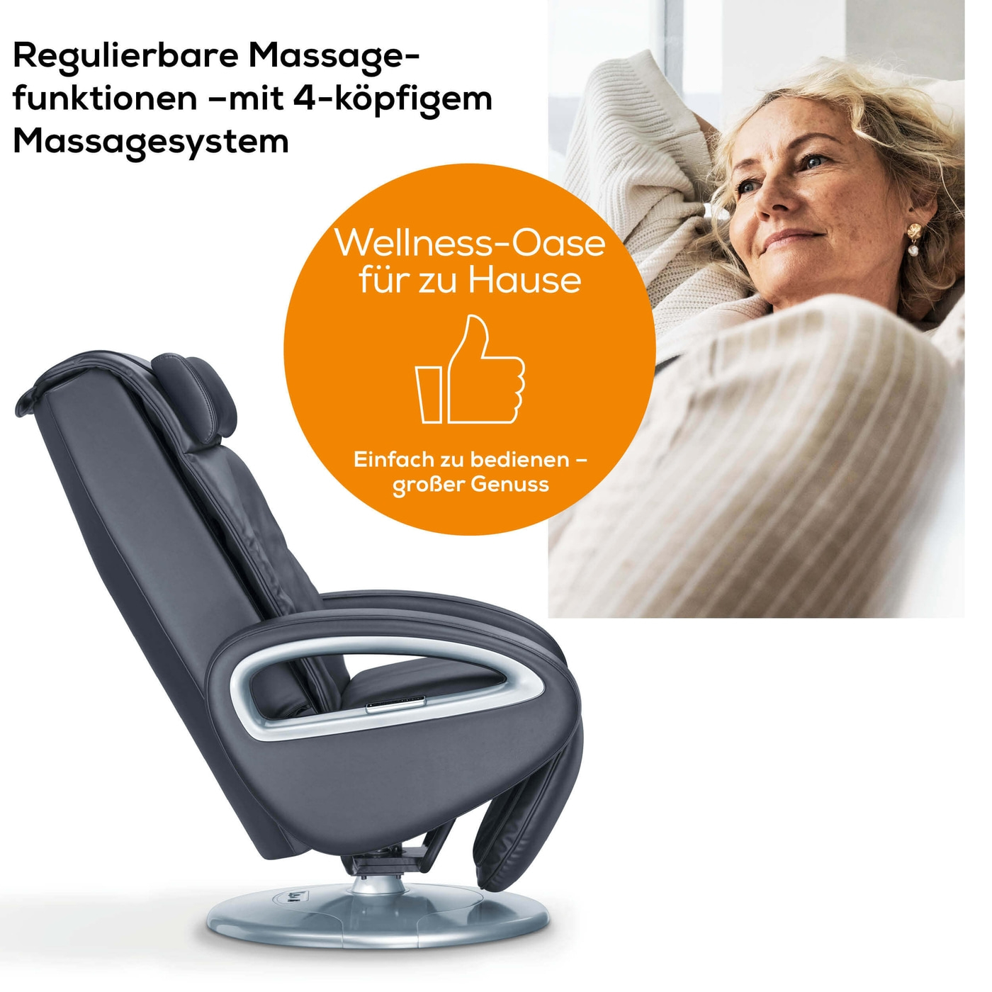 Beurer Shiatsu-Massagesessel MC 3800 HCT-modern-Wohlfühl Massagesessel mit Shiatsu-, Klopf-, Knet-, Rollmassage & Körperscanning