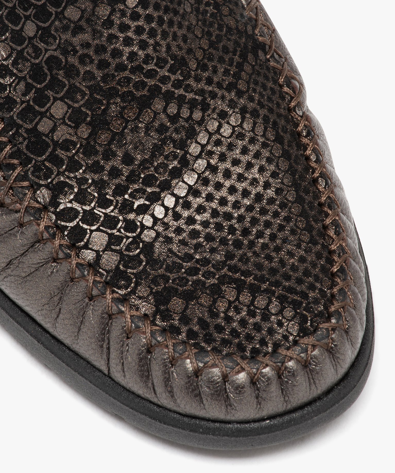 Mocassins femme confort dessus en cuir imprimé python bronze | GEMO
