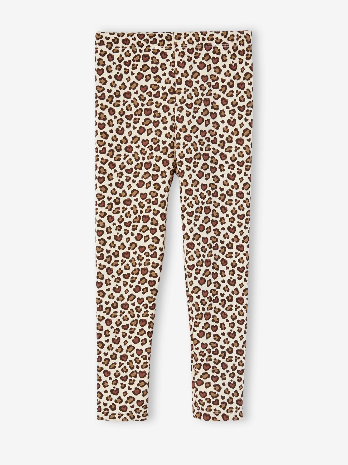 Legging fille doublé maille polaire marron imprimé