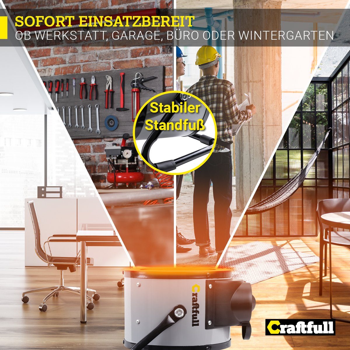 Craftfull Keramikheizlüfter Elektro Heizlüfter HL1000 inkl. 3 Jahre Garantie - Überhitzungsschutz, 2000 W, Elektroheizung Heizstrahler Heizgebläse Heizung - 3 Heizstufen