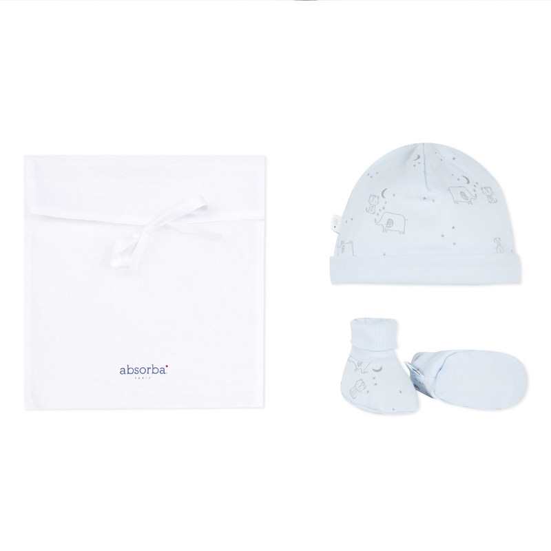 Accessoires maternité bleus coton bio naissance Absorba
