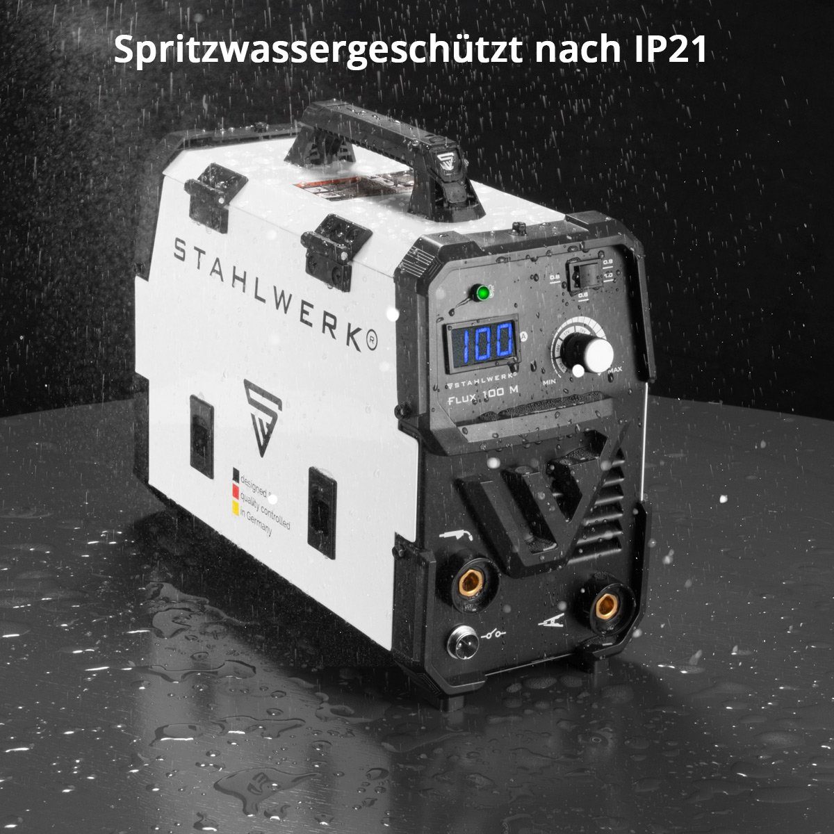 STAHLWERK Fülldrahtschweißgerät FLUX 100M Fülldraht Schweißgerät Vollausstattung, 39 - 100 A, Komplett-Set, 10-tlg., mit synergischem Drahtvorschub, 100 Ampere zum Schweißen