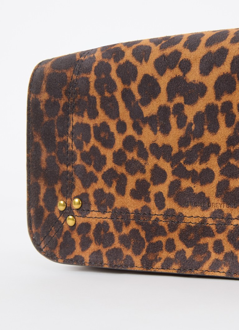 Geantă de umăr Bobi de Jérôme Dreyfuss din piele de vițel întoarsă cu imprimeu leopard.