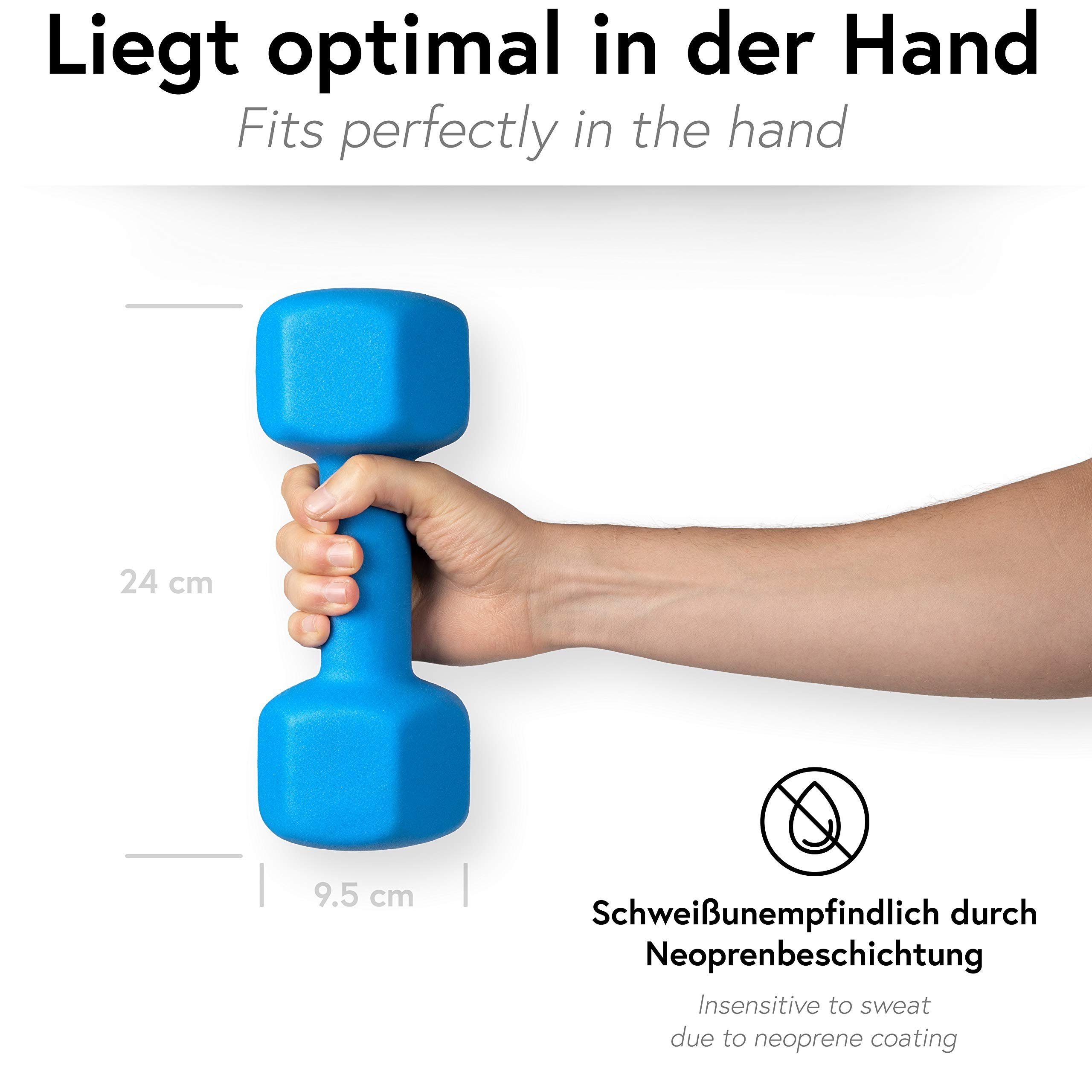 POWRX Kurzhantel 2x 0,5kg Sechskant Neopren Hanteln (Paar) inkl. Workout 0,5-10kg, Rosa (2 X 0.5 Kg)