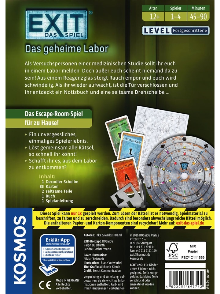 Kosmos EXIT® Das geheime Labor (F) in Mehrfarbig ab günstig kaufen onesize