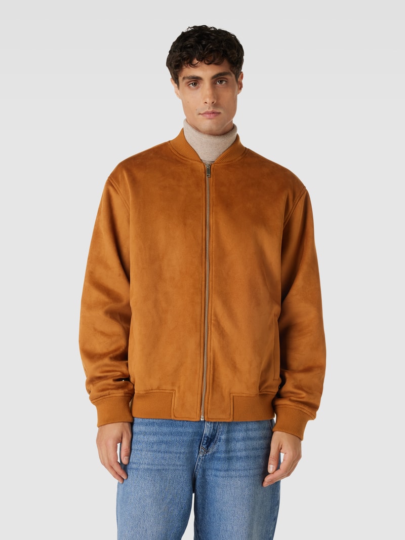 Sweatjacke mit Stehkragen in mittelbraun