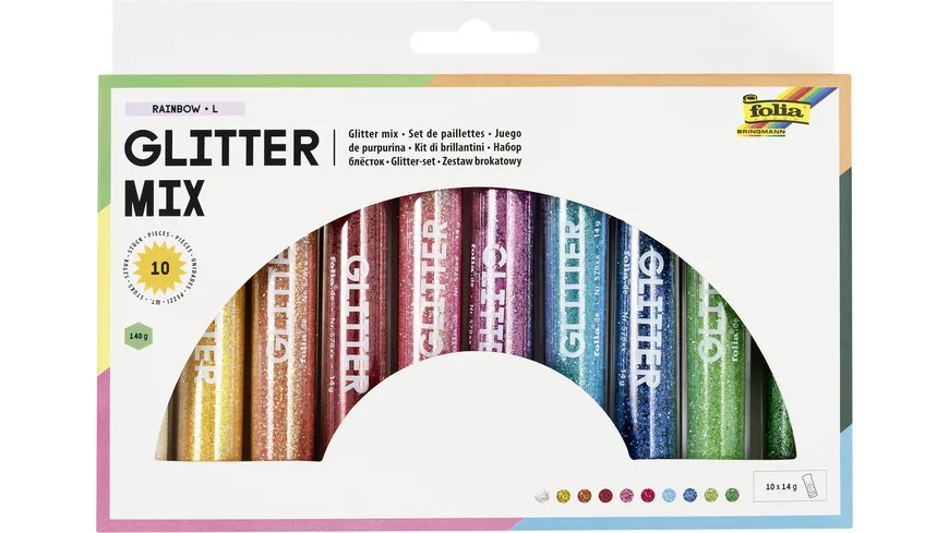 folia Glitterpulver, 10 Tuben à 14g sortiert