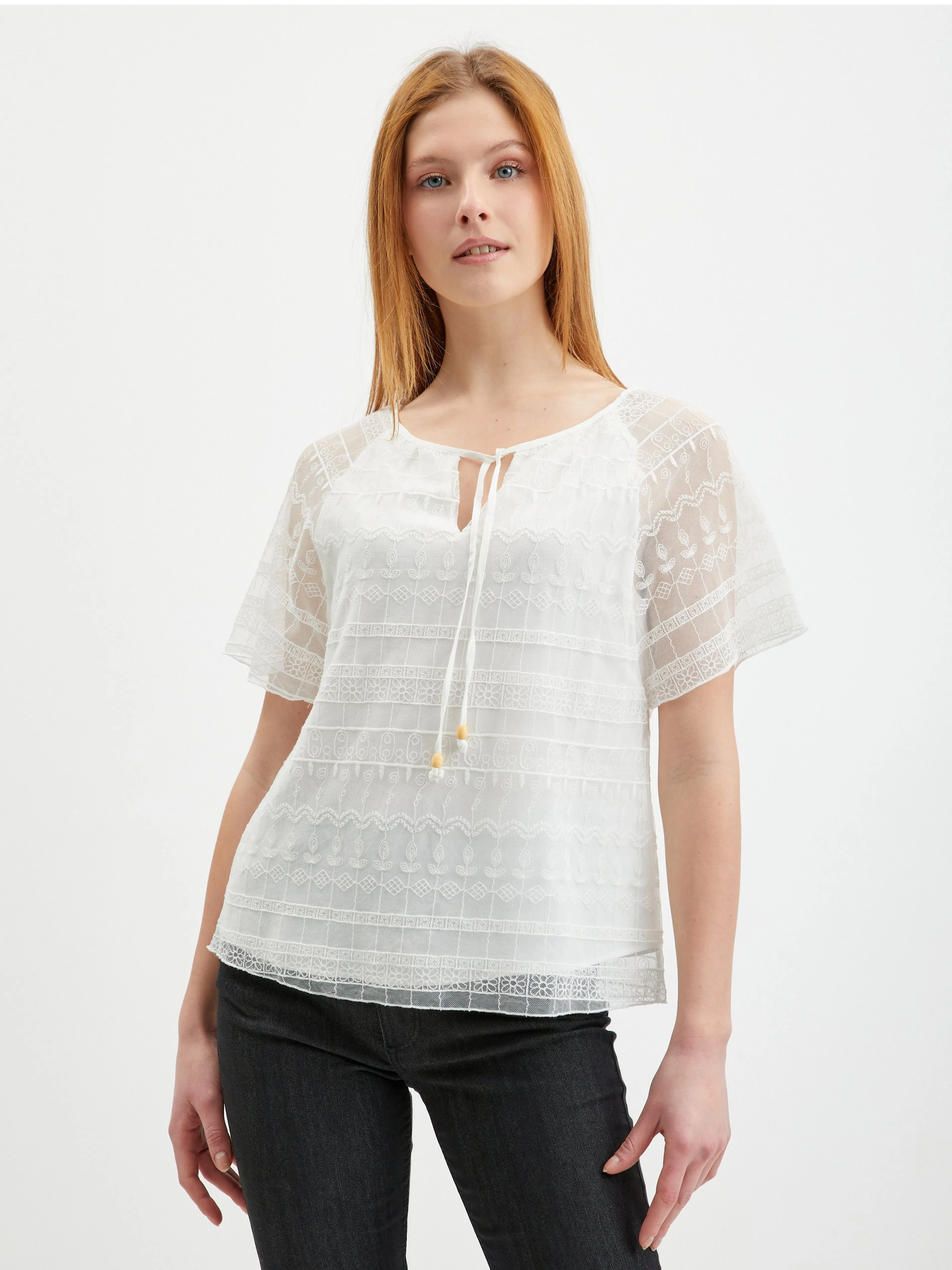 Weiße Damen-Spitzenbluse ORSAY