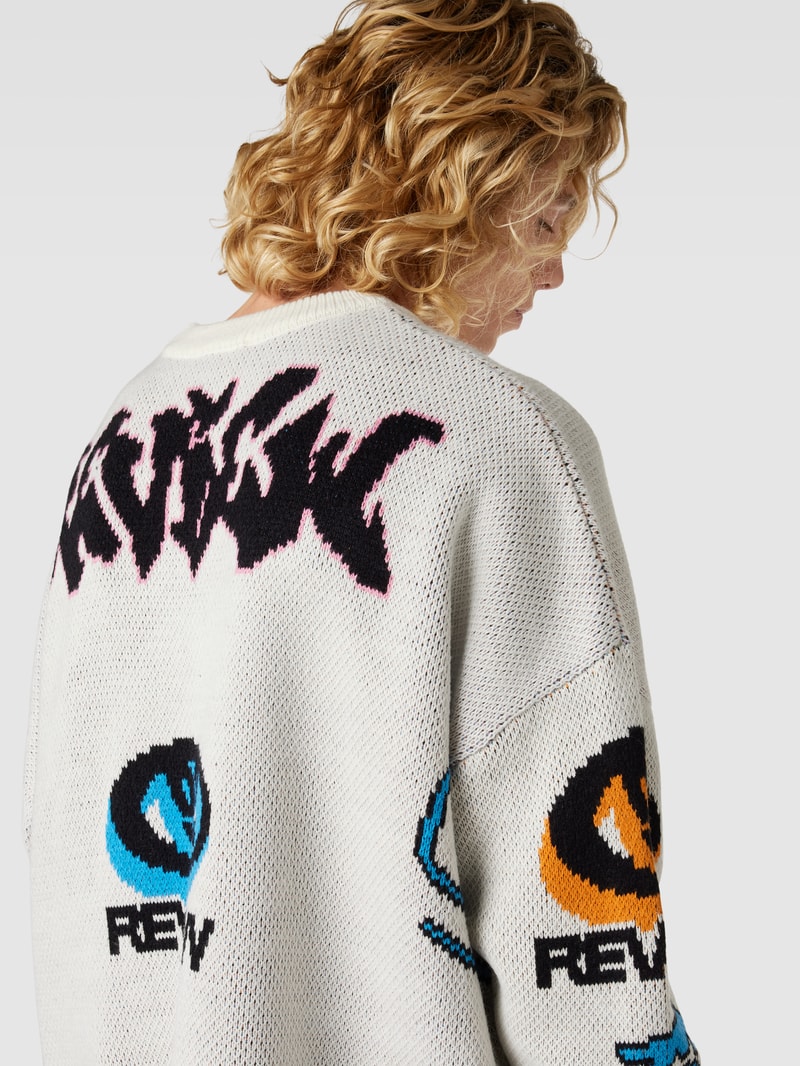 Oversized Strickpullover mit Motiv-Prints in ecru
