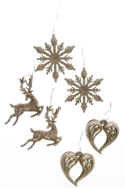 MyFlair 6er-Set Weihnachtsanhänger, Silberglitter