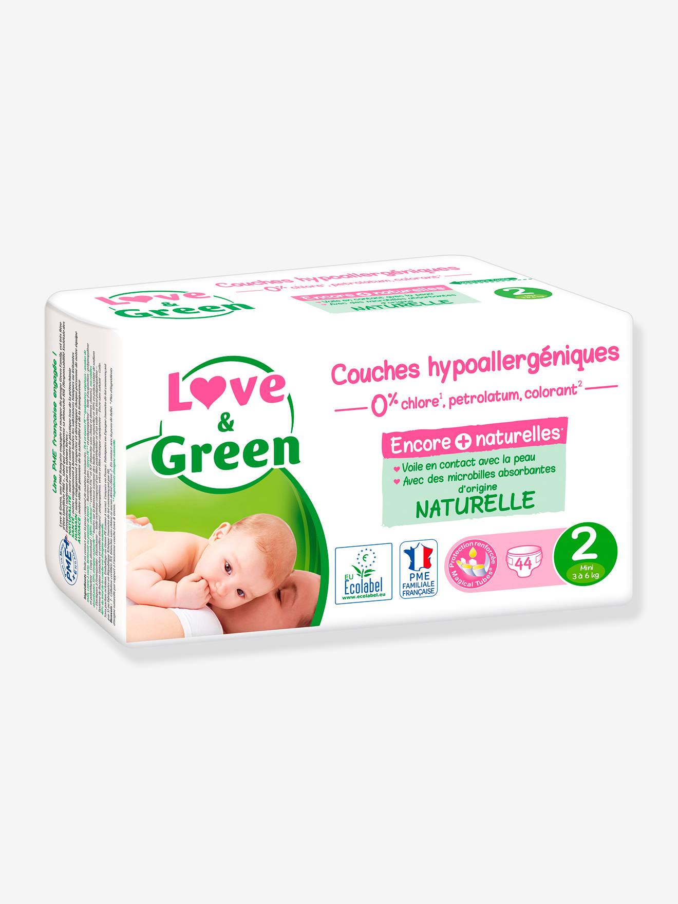 Couches hypoallergéniques T2 x 44 LOVE & GREEN blanc