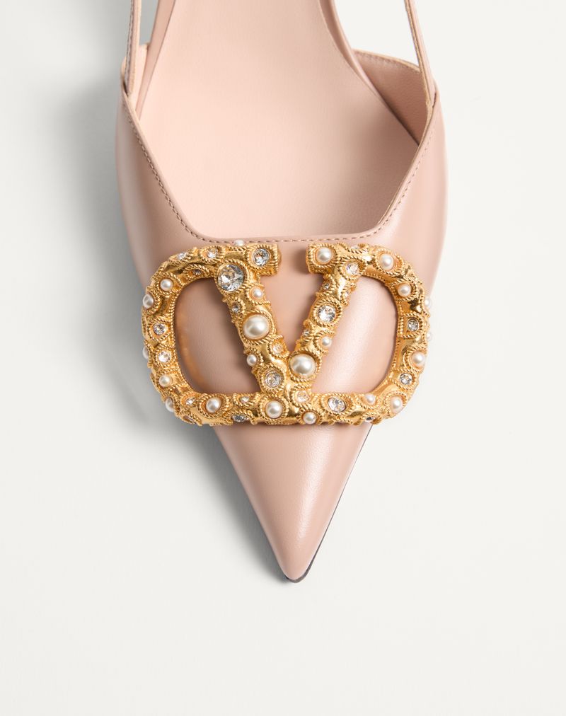 VLogo Signature Slingback Pumps van kalfsleer met sierlijk logo, 80 mm