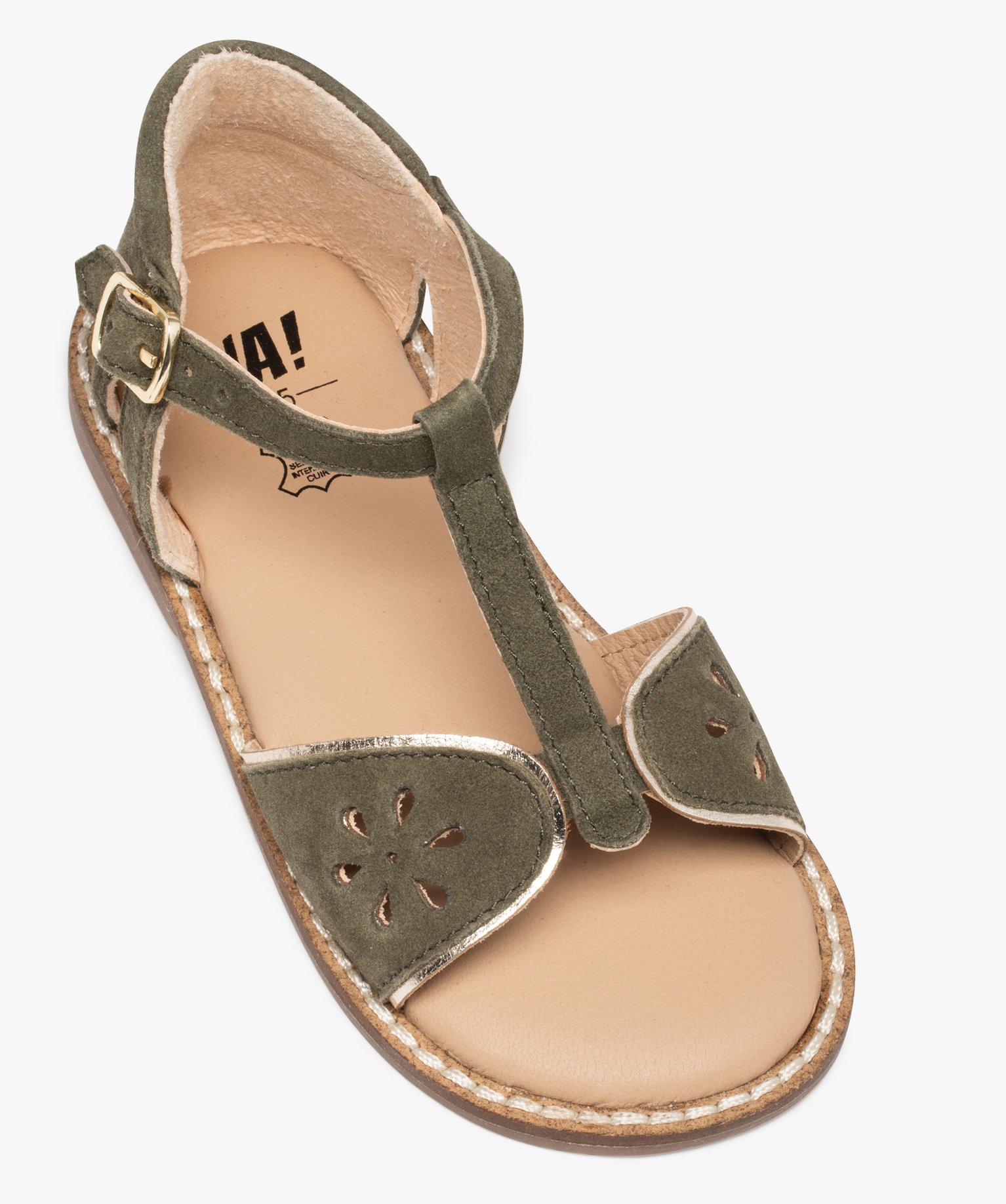 Sandales fille dessus cuir retourné à talon fermé – NA! kaki | GEMO